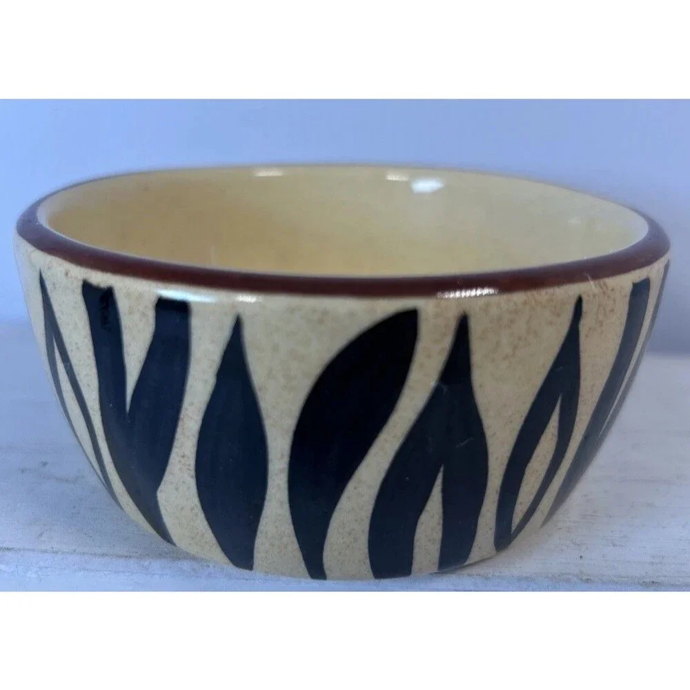 Zimbabwe Cream With Zebra Black Stripes Serving Bowl Trinket Cat Dog Dish